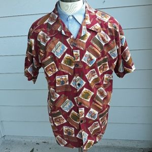 ISLAND‎ TEXAS Cigar Theme USA Cotton Maroon Red Sz XL Vintage Button Up Shirt
